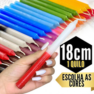 Vela Palito 18cm Branca, Coloridas E Bicolores Grossa Tradicional 1 Quilo Kg Vela Número 07