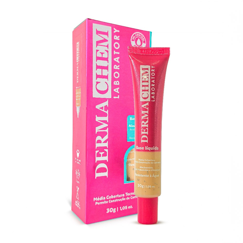 Base Líquida Facial Média Cobertura Cor 2 com Niacinamida, Hialurônico e Vitamina E 30g Dermachem - Beauty