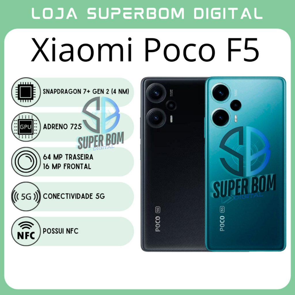 Xiaomi POCO F5 5G (Versão Global) | Câmera de 64MP, Processador Snapdragon 7+ Gen 2 (4 nm) (NOVO/LACRADO)