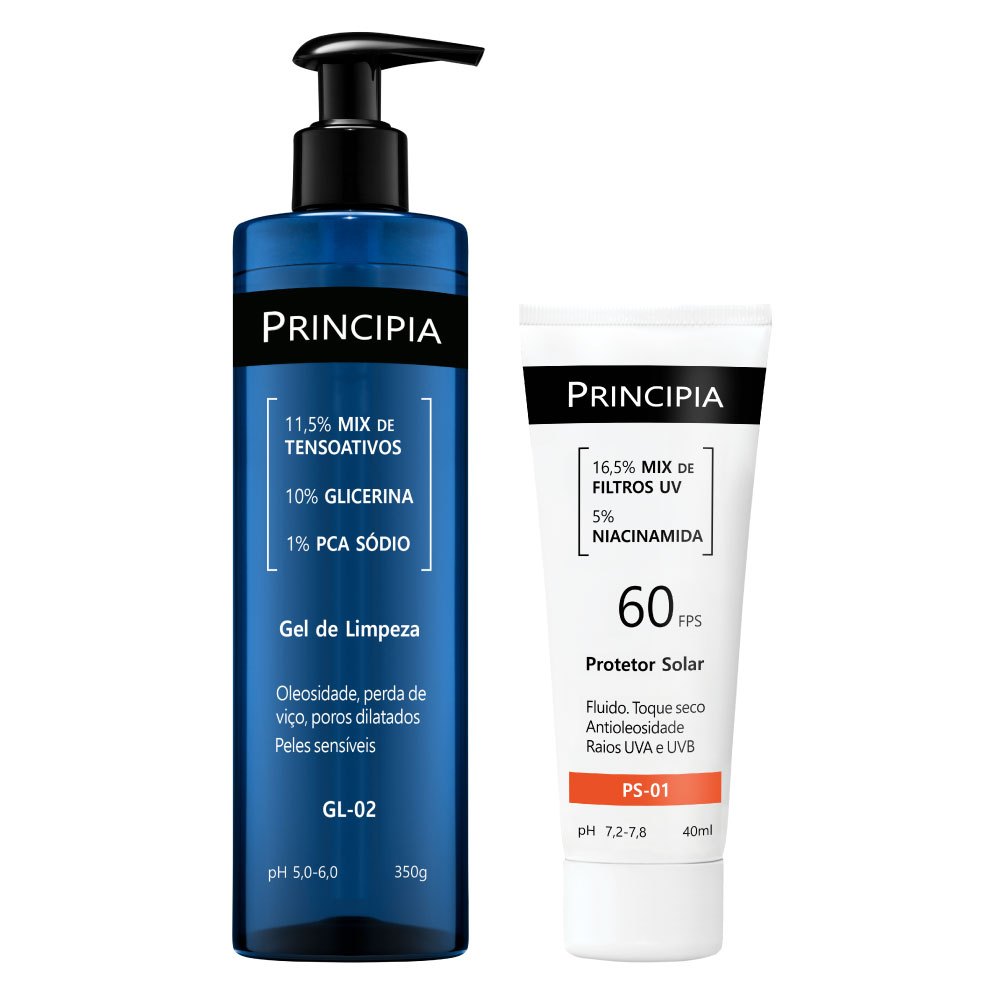 Principia Kit Gel de limpeza GL-02 350G + Protetor solar facial PS-01 FPS 60