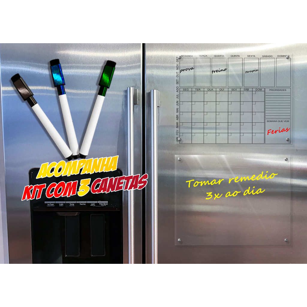 Lousa Magnética Planner Quadro Planejador Mensal Calendário Imã de Geladeira Decorativo + Caneta Preta Apagável