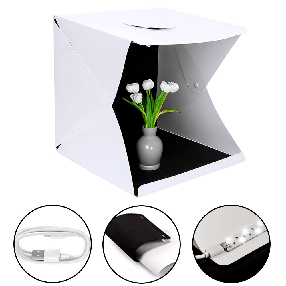 Mini Studio Fotográfico LED 40cm Light Box Portátil T-Photo 2 Fundos para Fotos de Produtos