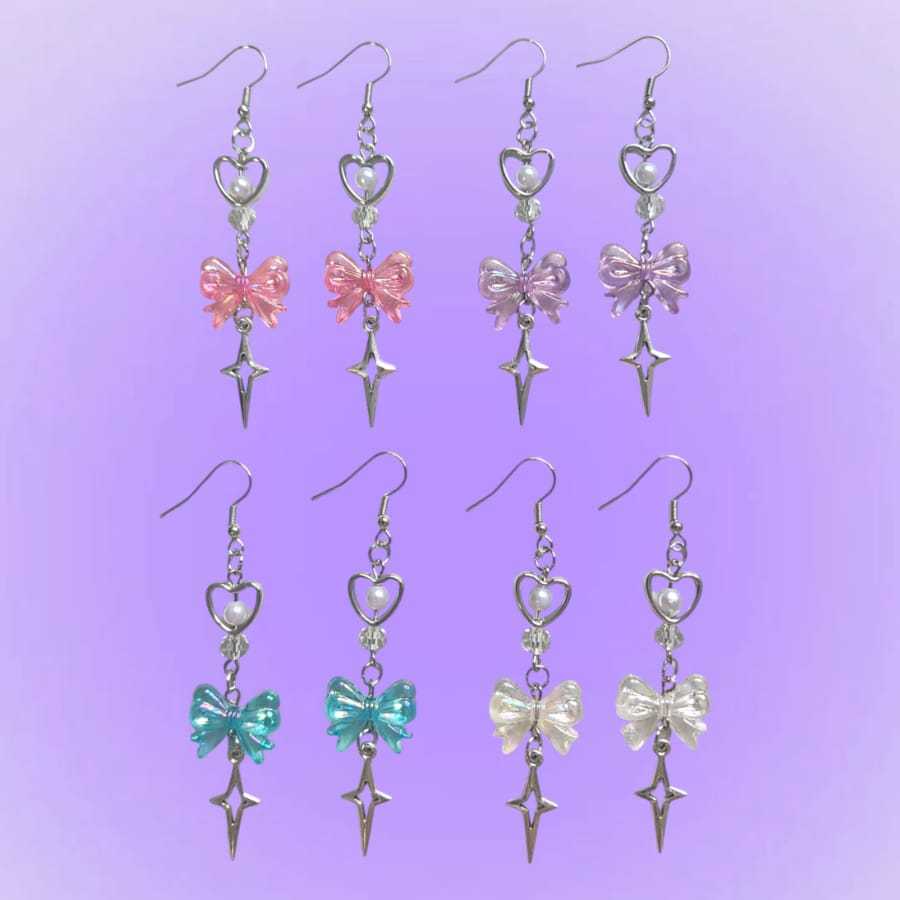 Brinco Laço com Pingente de Cristal - Estrela elegante com Laço de Miçanga com Pingente de Cristal em Oferta na Shopee