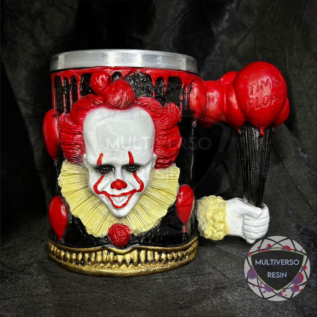 Caneca/Copo Palhaço Pennywise It A Coisa com Balões Time to Float Colecionável Clássico Resina