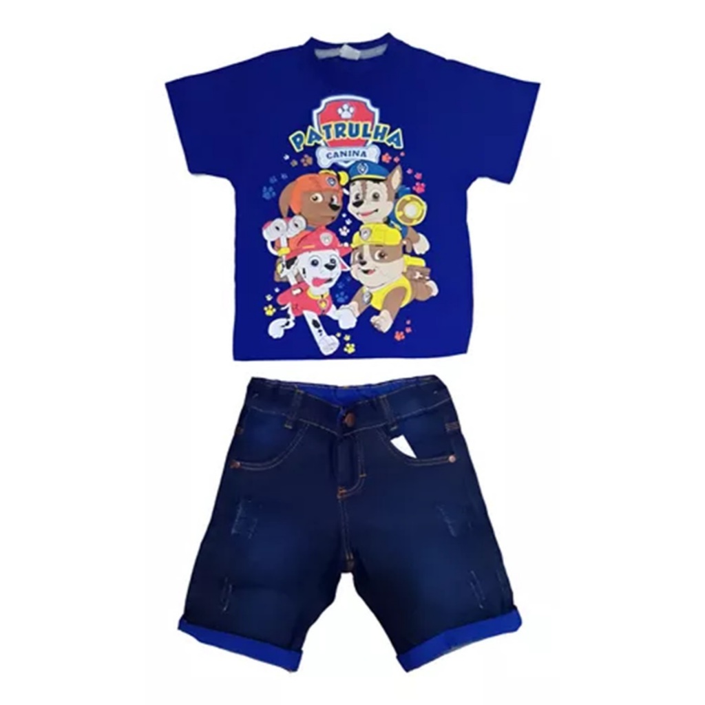 Conjunto Patrulha Canina Camiseta E Bermuda Jeans Infantil