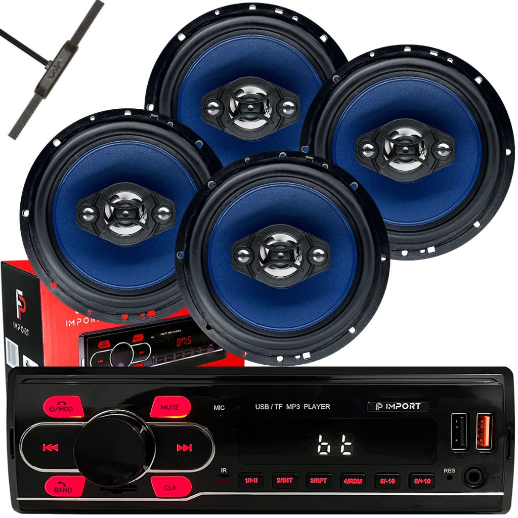 4 Auto Falantes 6 Polegadas Alto-falante + Radio Carro Mp3 Usb+ Antena Fm/am em Oferta na Shopee