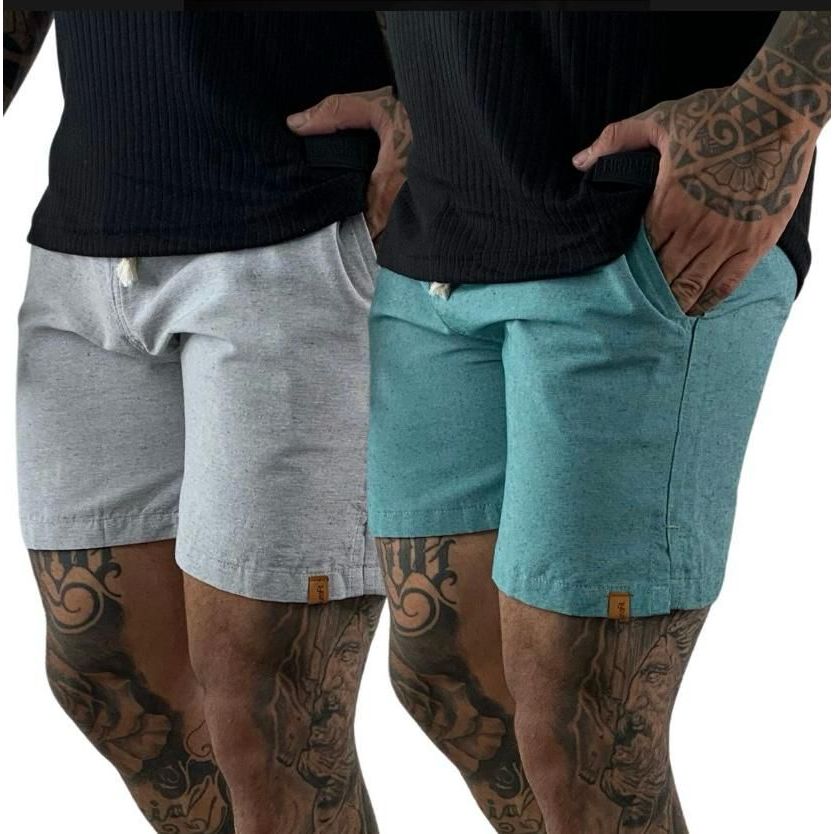 Short Bermuda Masculino linho Mauricinho Básico Casual moda Praia verão Academia qualidade Premium