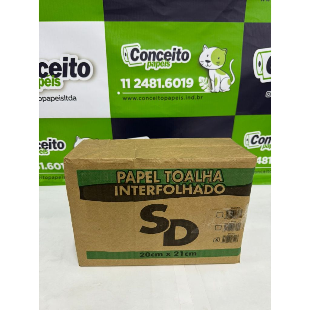 kit c/5 Papel toalha interfolha 2 dobras branco S.D VERDE 20x21cm fardo com 5 pacotes.