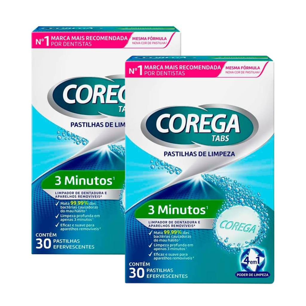 Kit Corega Tabs 3 Minutos 60 Pastilhas Limpador De Dentaduras