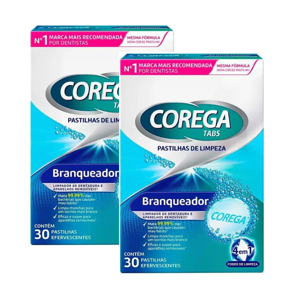 Kit Corega Tabs Branqueador 60 Pastilhas Limpador De Dentaduras