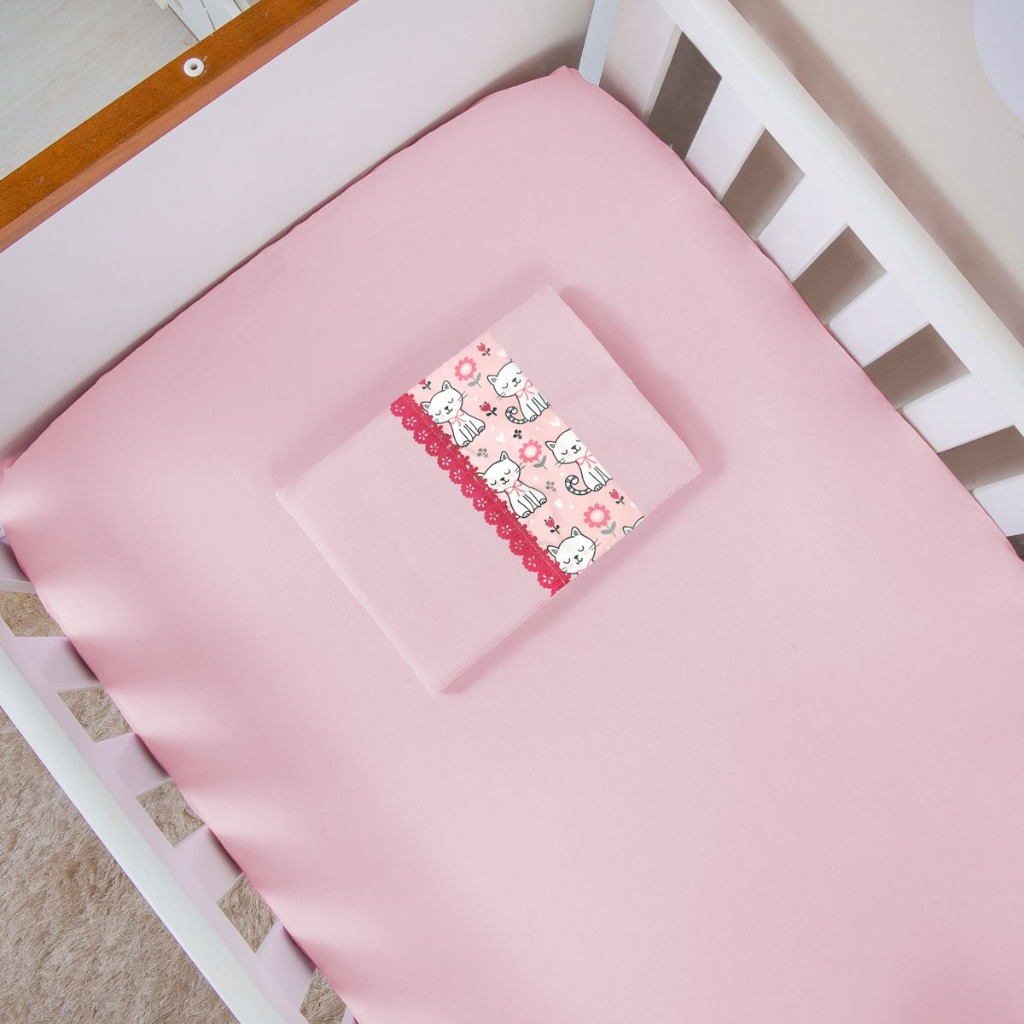 Jogo Lençol Quarto bebê Berço 130X70cm Americano 2 Peças Percal 400 fios enfeite na Fronha