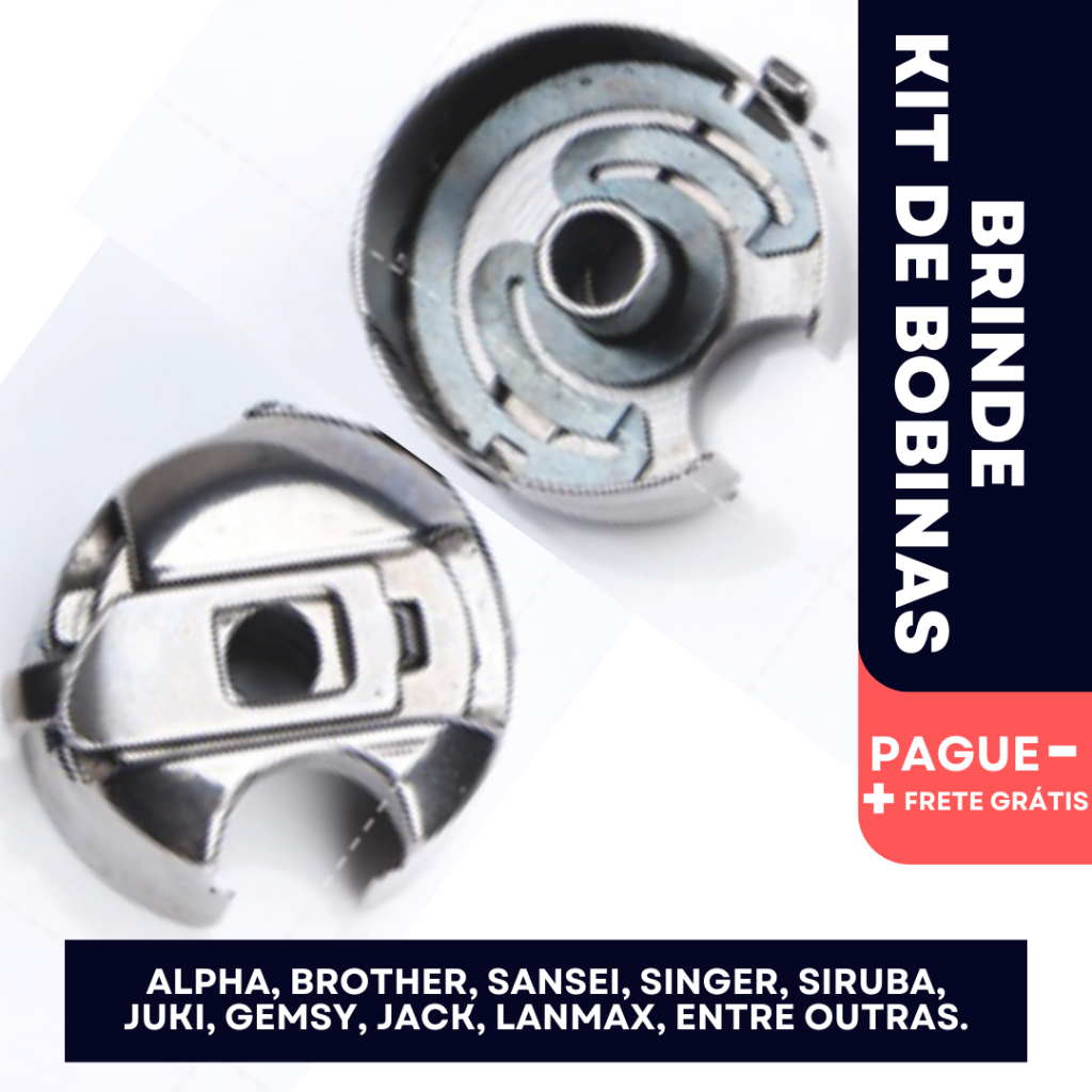 Caixa De Bobina Costura Reta Industrial Com Mola + 5 Bobinas Metal