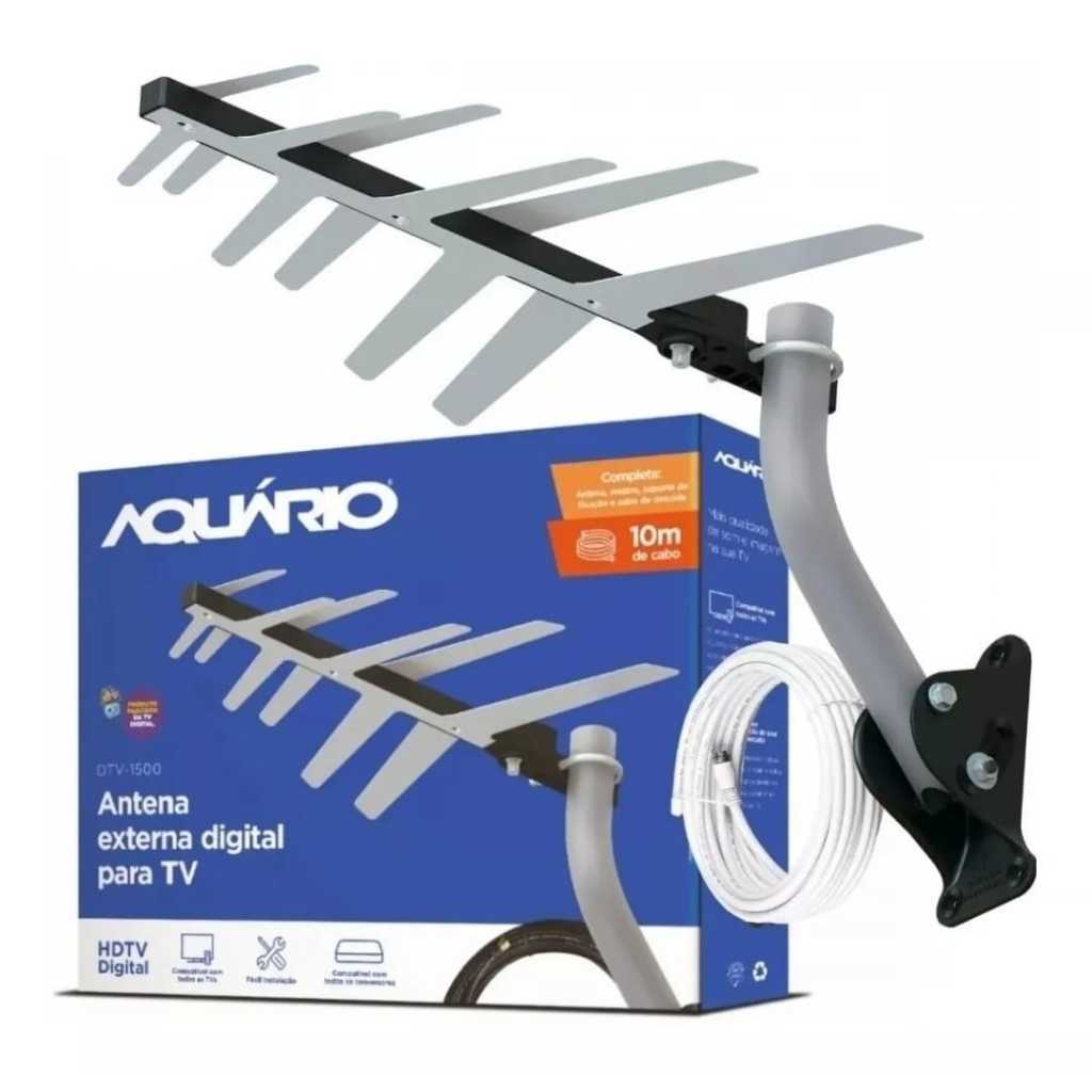 Antena Para Área  Externa Tv Uhf Hdtv Dtv-1500 Aquario Cabo 10m E Suporte em Oferta na Shopee