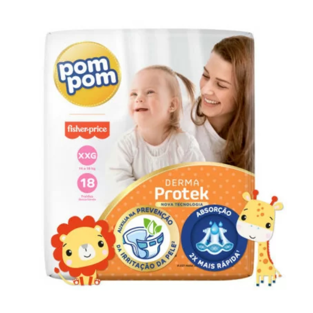 4 Pacotes Fraldas Derma Protek Fisher Price Jumbo - Pom Pom