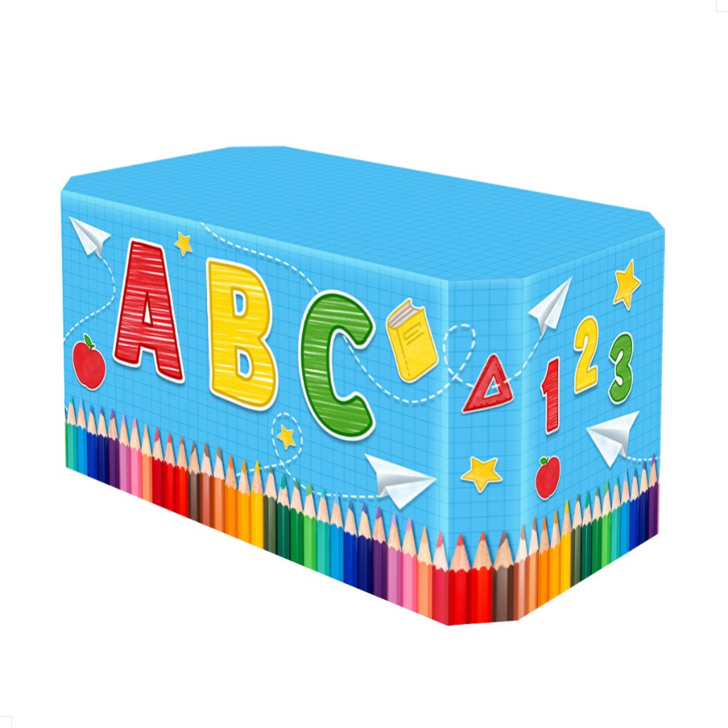 Capa Forro De Mesa Escolar Decoração ABC Festa Veste Fácil Em Tecido Sublimado em Oferta na Shopee