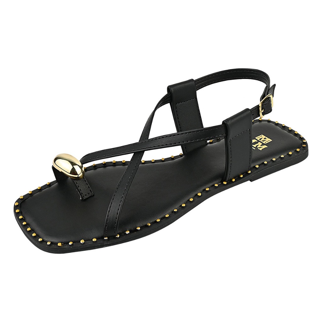 Sandália Feminina Rasteira Chinelo Bico Quadrado Tira Moda