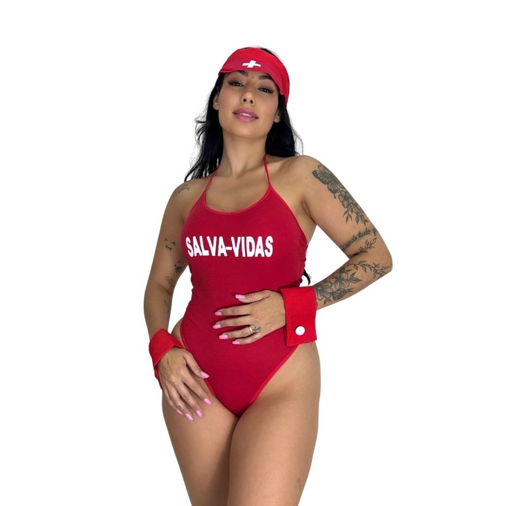 Fantasia De Salva Vidas Carnaval Maiô Feminina Bombeiro Moda Intima Adulto em Oferta na Shopee