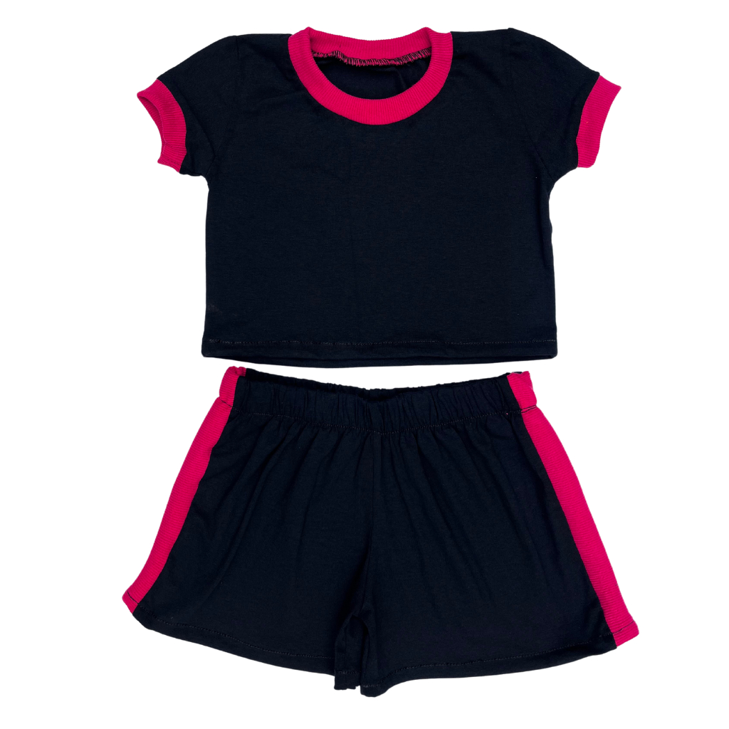 Conjunto Infantil e Juvenil Menina Moda Verão Blusa e Short Tamanho 2 ao 16 Cores Preto Rosa Laranja