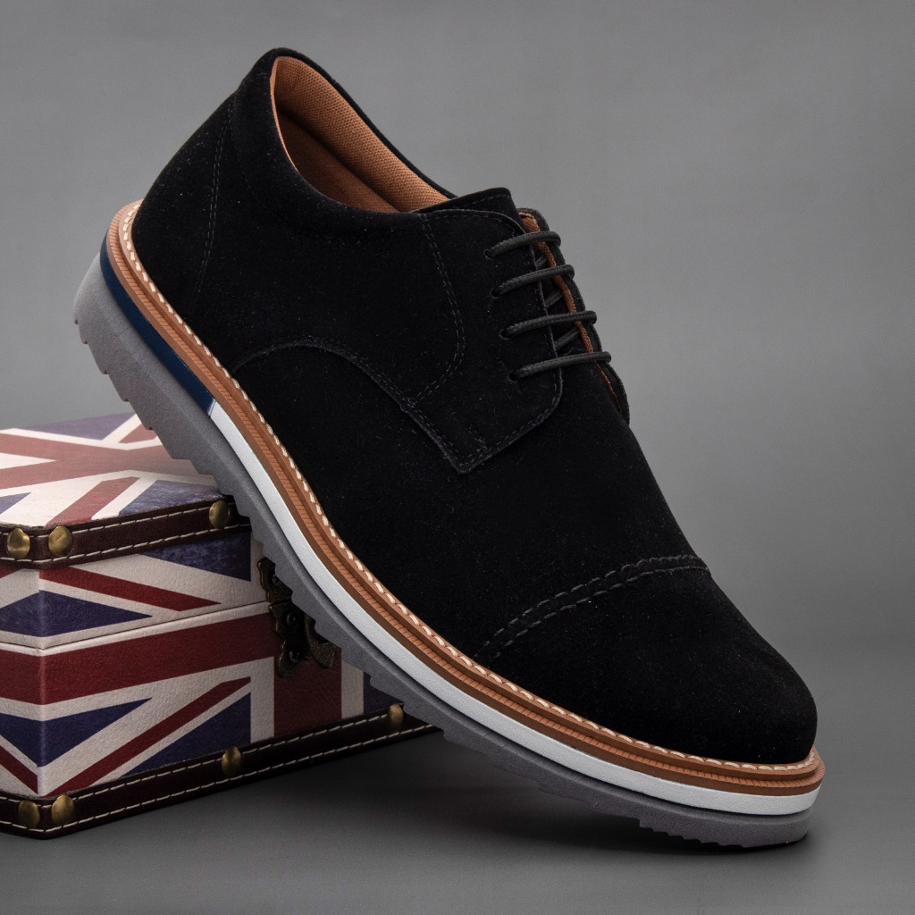 Oxford em Camurça Masculino Elegance Social Cadarço Solado Bicolor Couro Soft Leve