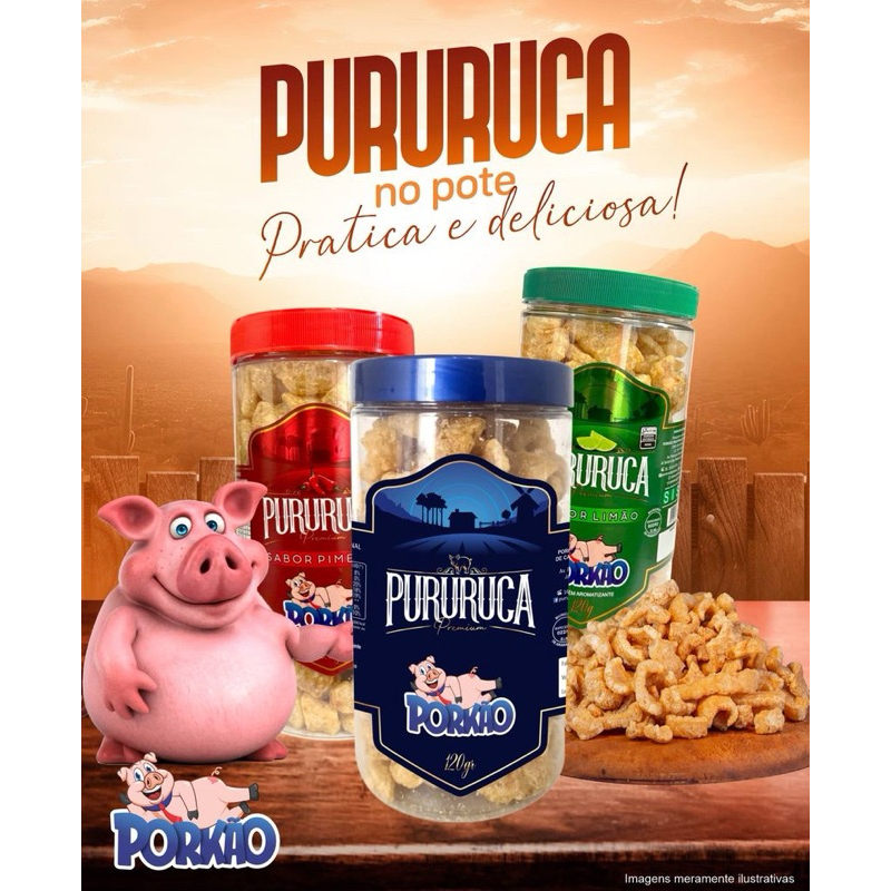Pururuca Porkão no Pote 120g – Caixa com 24 Unidades | Atacado Premium em Oferta na Shopee