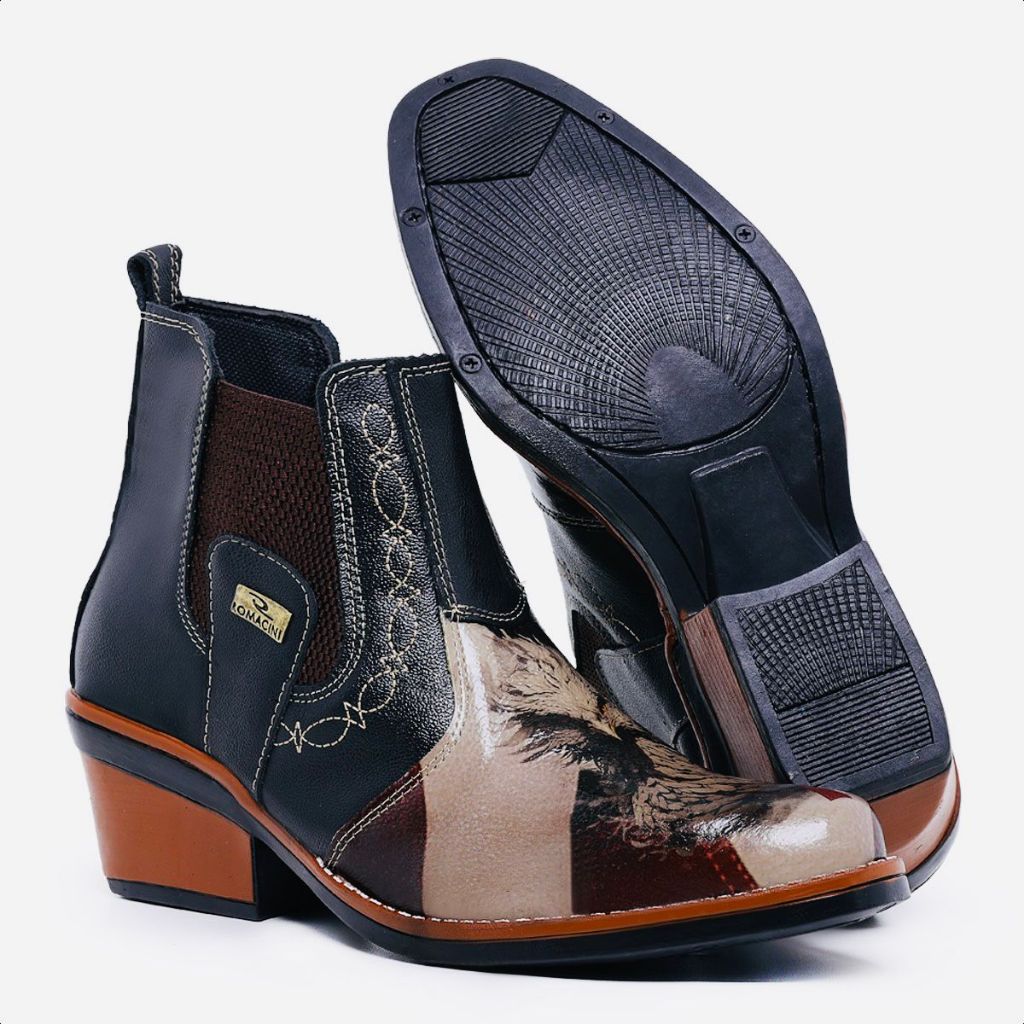 Bota Botina Masculina Texas Texana Country em Couro legitimo solado Costurado Desenhada a Laser no Couro Novidade