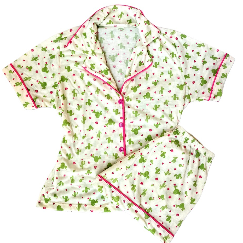 Pijama short doll americano Feminino blogueirinha botão amamentação gestante oferta cactos