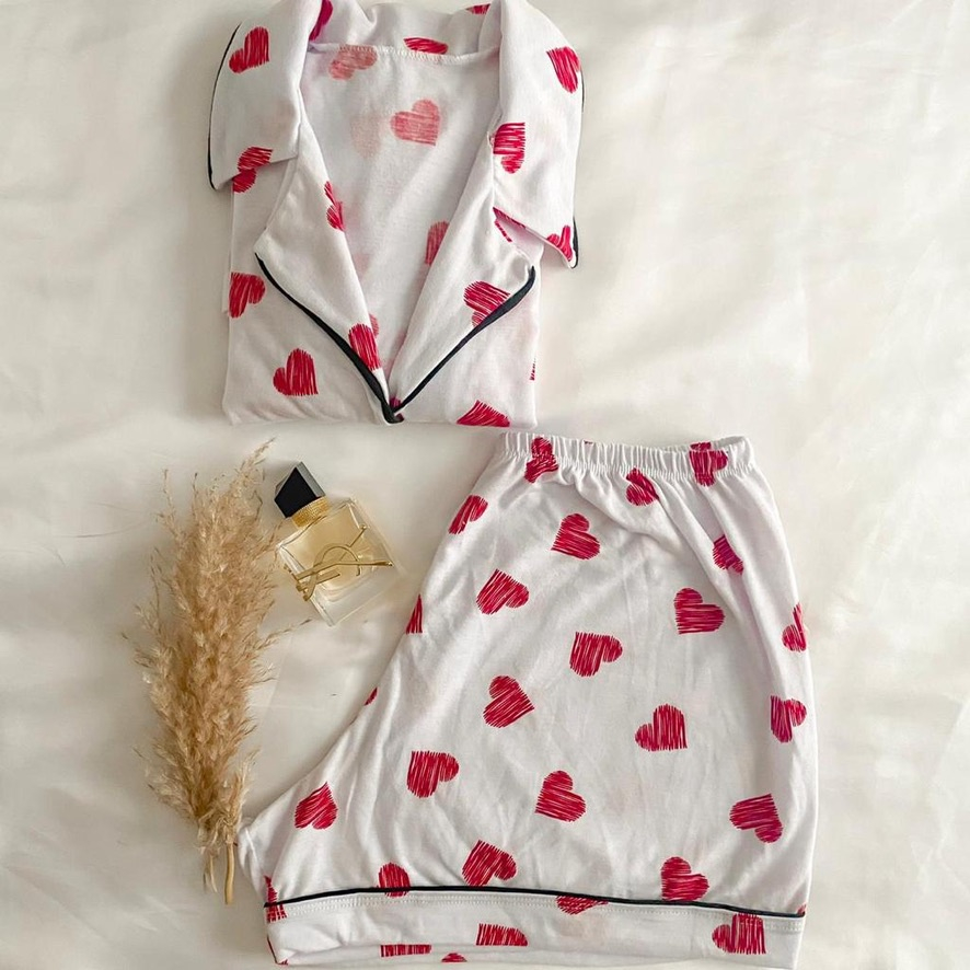 Pijama short doll americano Feminino blogueirinha botão amamentação gestante oferta