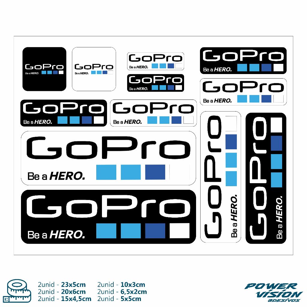 Cartela Kit Adesivo Compatível Gopro Kit 12 Adesivos