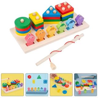 2 em 1 montessori bloco de construção formas geométricas  jogo pesca magnética quebra-cabeça