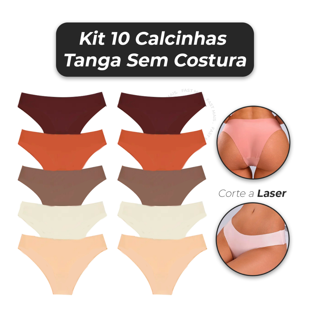 Kit 10 Calcinhas Tanga Sem Costura Corte Laser
