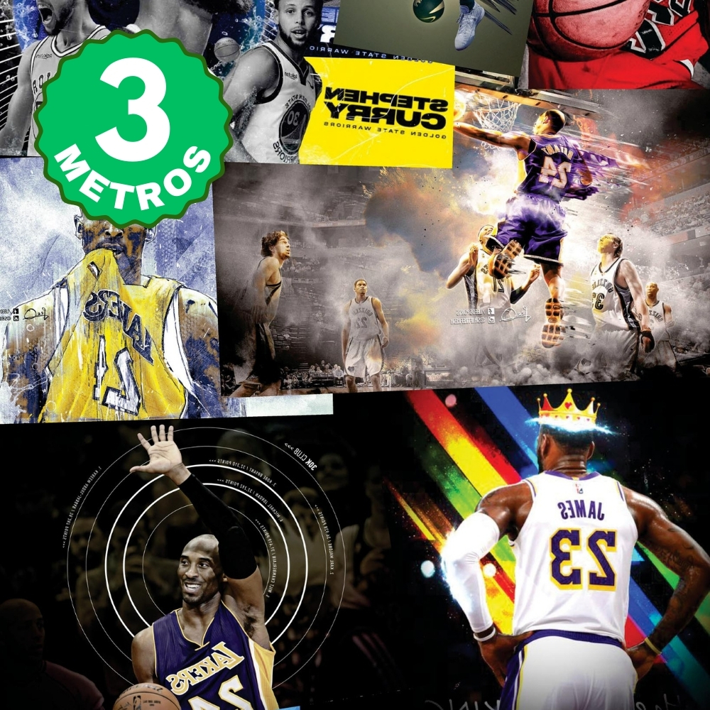Papel de Parede Adesivo Basquete Jogo NBA 2K Lebron James Lendas Quarto Infantil Lavável 3 Metros