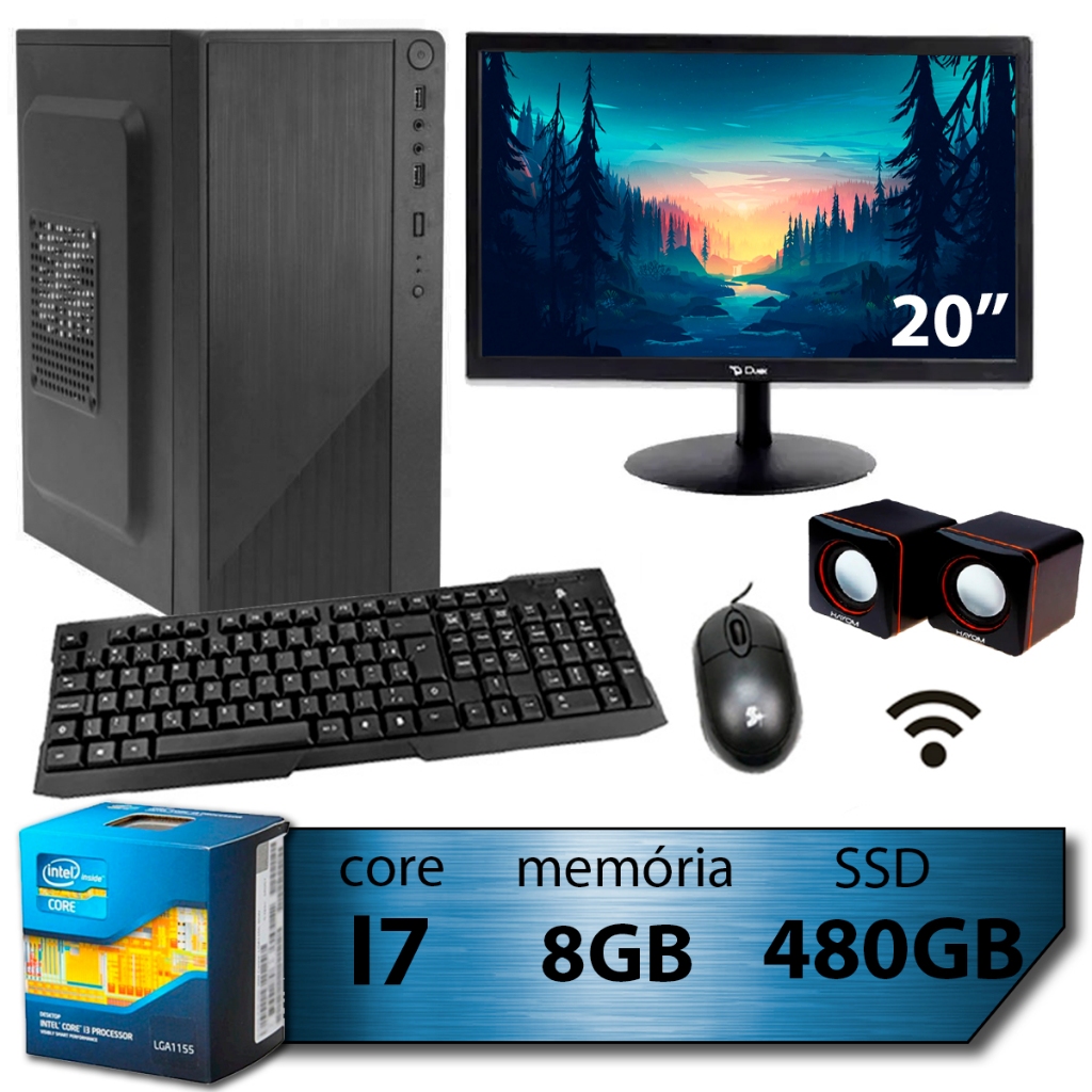 Pc Computador I7 Intel Core Ssd 480gb Memoria 8gb Monitor 20'' - Completo