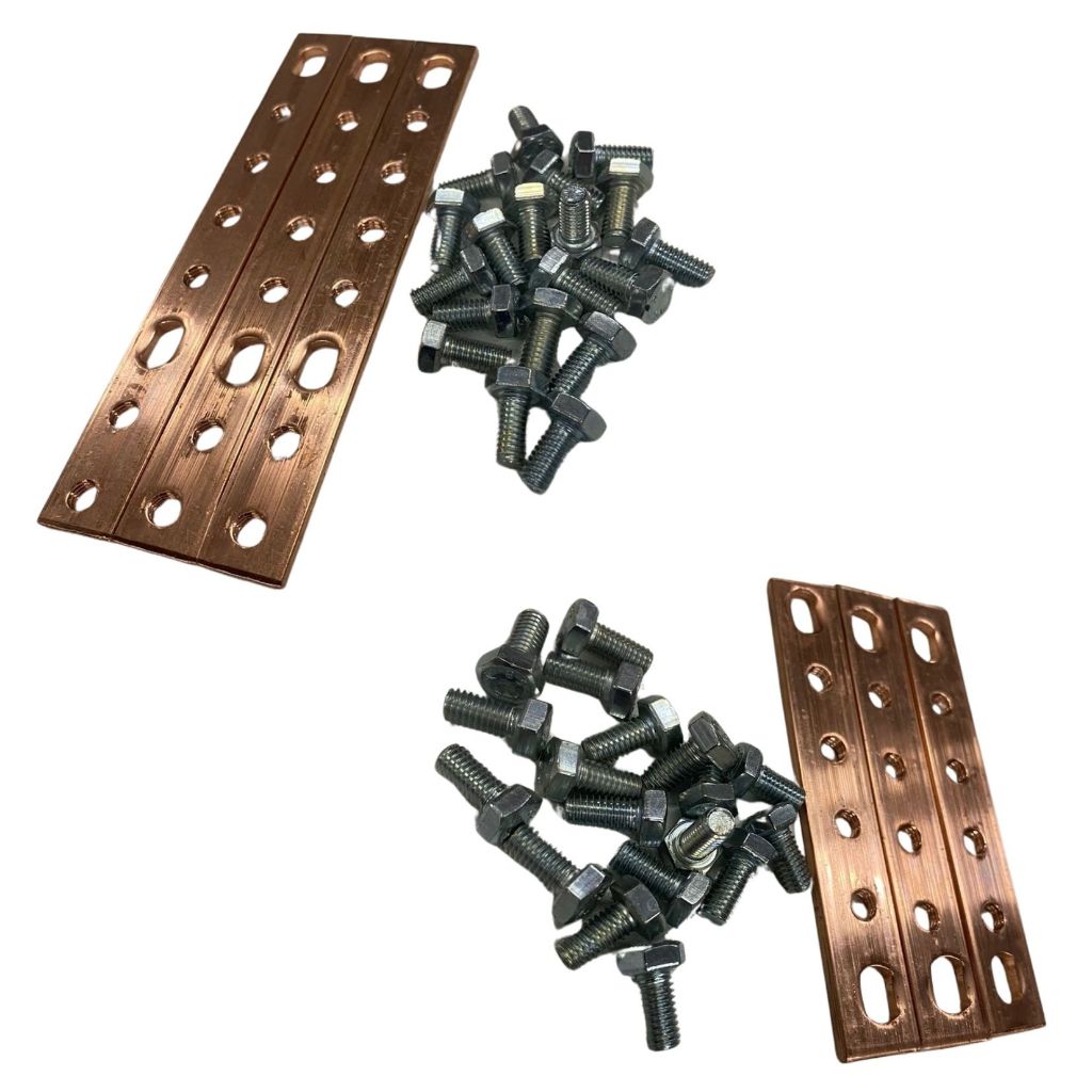 Kit 3 Barramentos Cobre 5/8x1/8 150mm C/8 ou 6 Furos + Pf P/ Caixa De Luz