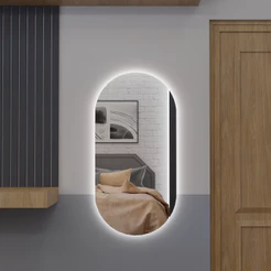 Espelho Oval E07 Com Led Luz Branca e Amarela Corpo Inteiro Sala Quarto Salão