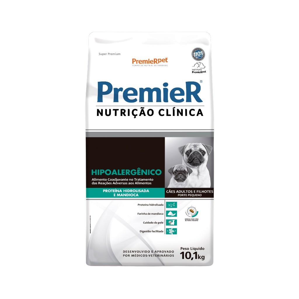 Ração Premier Nutrição Clínica Cães Hipoalergênico Porte Pequeno Sabor Proteína Hidrolisada e Mandioca 10,1kg