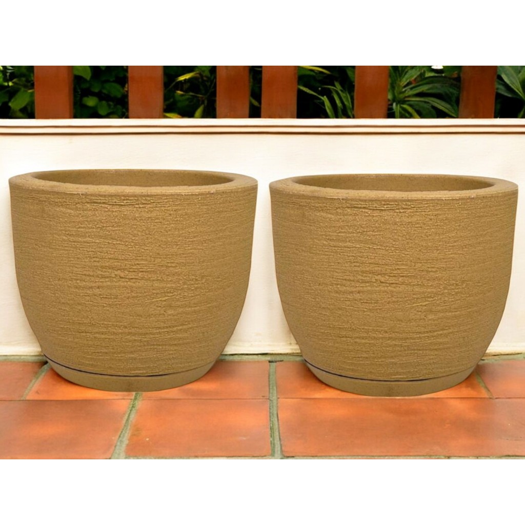 kit jogo 2 de vasos de planta  cone decoração casa e jardim modelo grafiato 20x25 com prato volume 6 litros