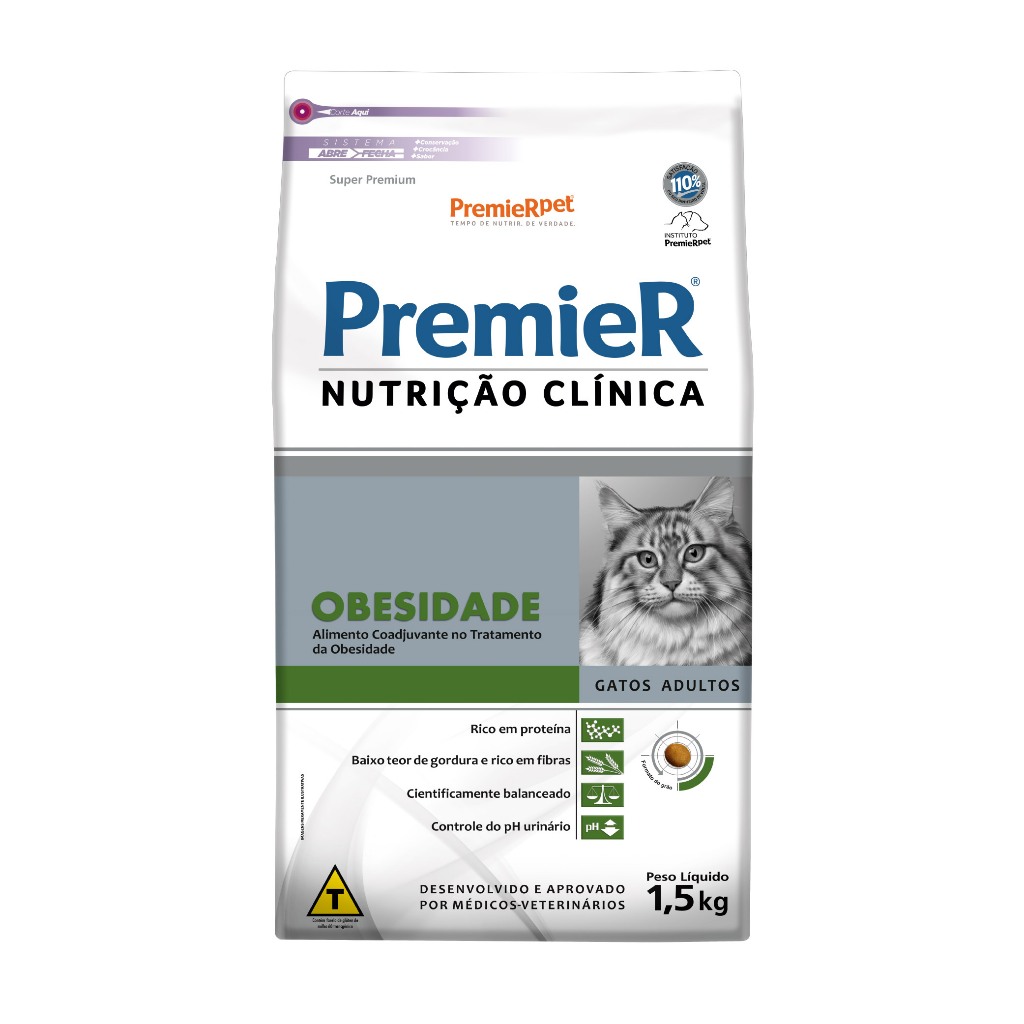 Ração Premier Nutrição Clínica Gatos Obesidade Sabor Frango 1,5kg - Pets