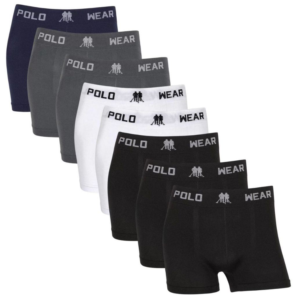 Kit 8 Cuecas Boxer Masculina Polo Wear Cós Largo Original Sem Costura