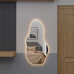 Espelho Organico E15 Com Led Luz Branca e Amarela Corpo Inteiro Sala Quarto Salão