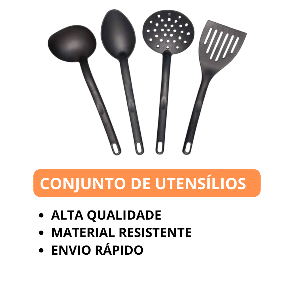 Kit de Cozinha Conjunto 4 Peças Utensílios Espátula Concha Colheres Jogo Nylon Cozinha Envio Rápido