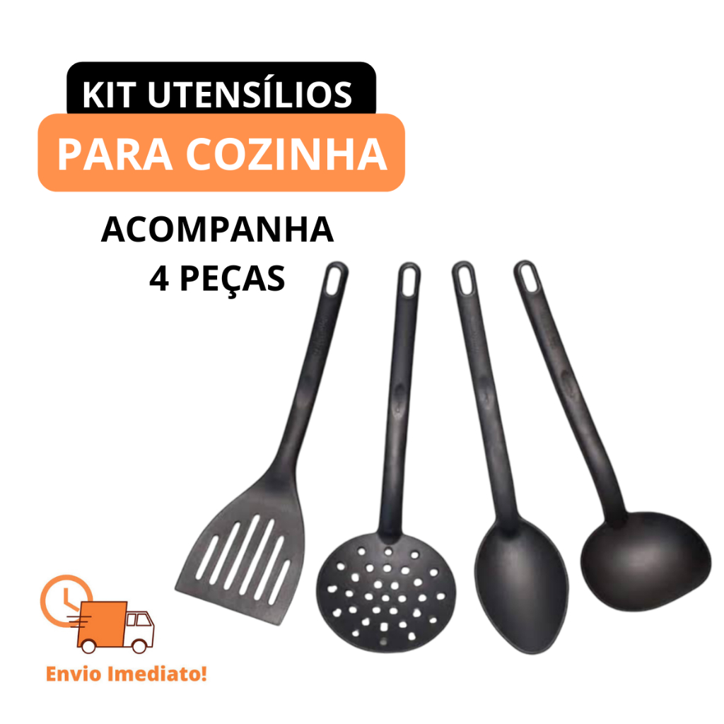 Kit de Cozinha Conjunto 4 Peças Utensílios Resistentes Espátula Concha Colheres Jogo Nylon Rápido em Oferta na Shopee