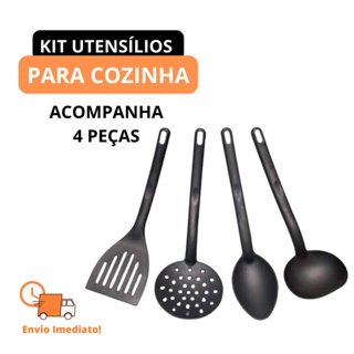 Kit de Cozinha Conjunto 4 Peças Utensílios Resistentes Espátula Concha Colheres Jogo Nylon Rápido em Oferta na Shopee