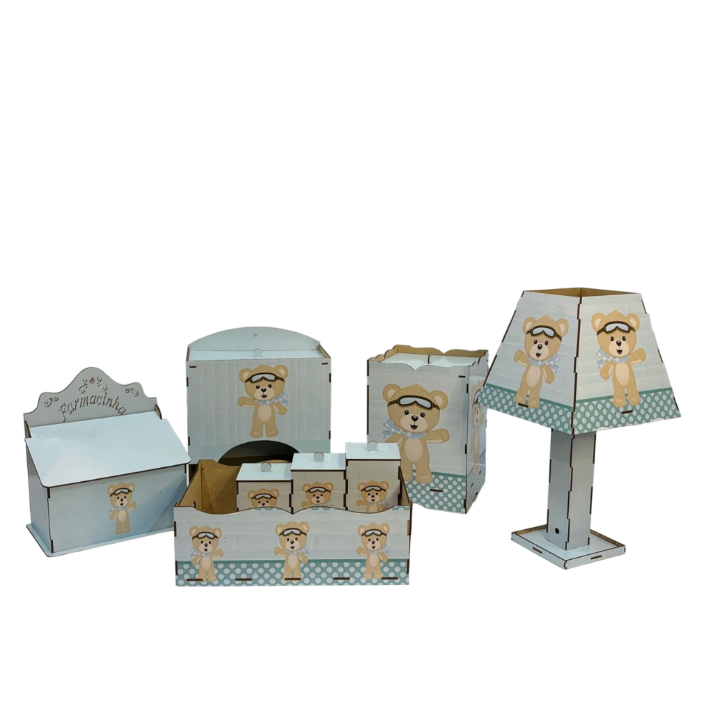 Kit bebe/kit higiene azul mdf adesivado para organização acessorios recem nascido