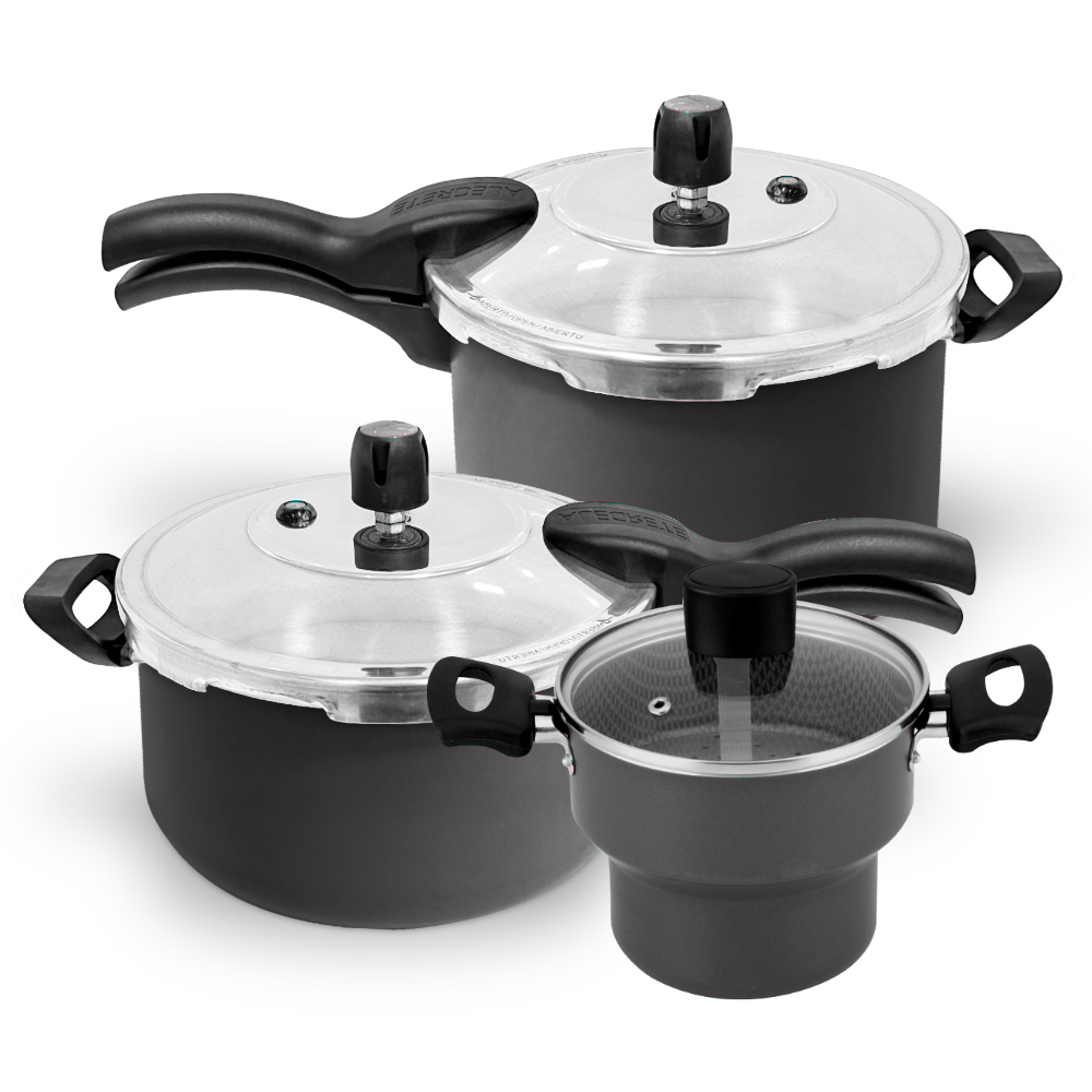 Panela De Pressão 4,5l + Panela De Pressão 3L + Cuscuzeira Antiaderentes