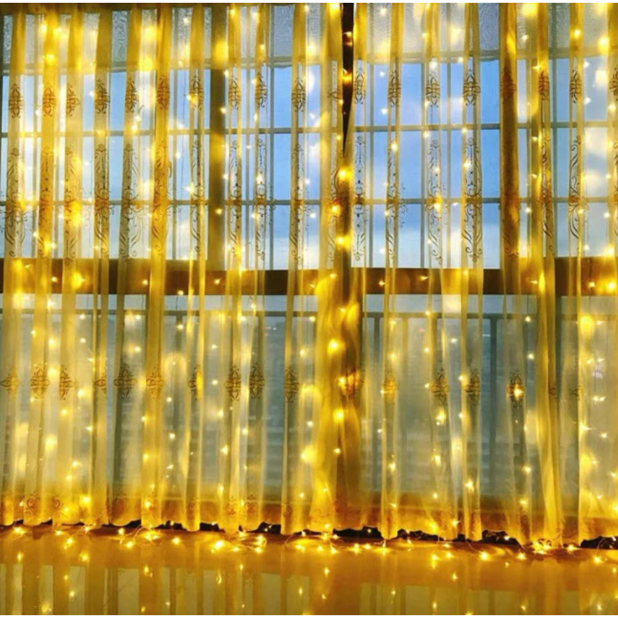 LED de Cortina 4x3 led pisca luz romântica para casamento de natal ao ar livre Branco Quente em Oferta na Shopee