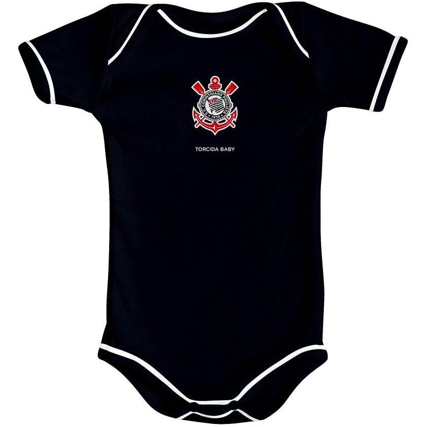 Body Bebê Corinthians Preto Curto Oficial - Torcida Baby em Oferta na Shopee