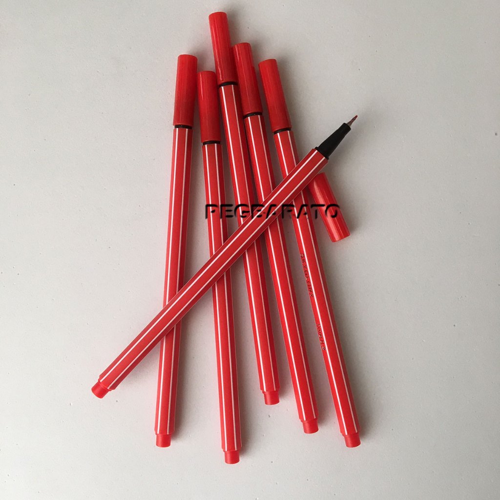 Kit 6 Canetas Vermelhas Tinta Porosa Ponta Fina 0.4mm Desenho Artistico Escrita Escolar em Oferta na Shopee