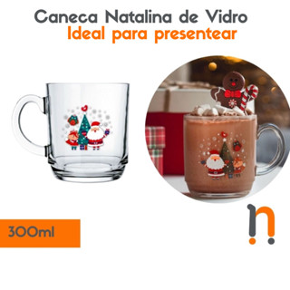 Caneca Natal de Vidro Natalina Papai Noel 300ml