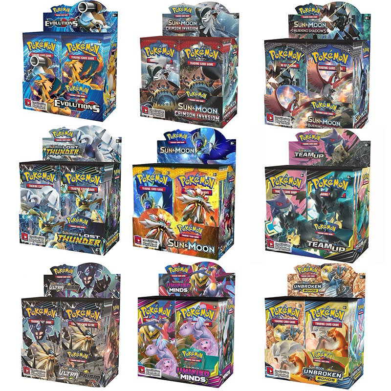 324 Pçs/Caixa Cartas de Pokémon Booster Box 36 Pacotes Brilhantes Pokemon Caixa de Exibição Booster Para Jogo de Batalha