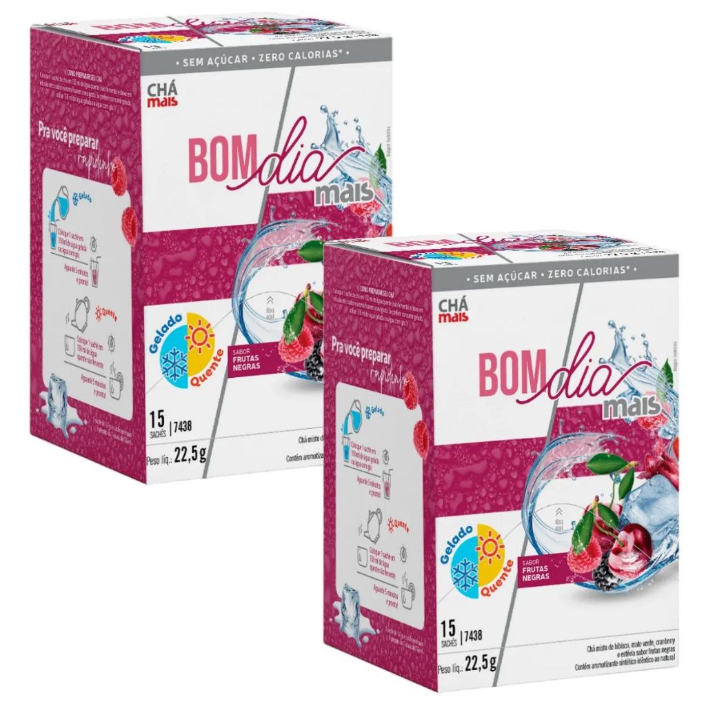 Kit 2 Chá Bom dia mais (hibisco, mate verde, cranberry, sabor frutas negras) - 15 Sachês - Chá mais
